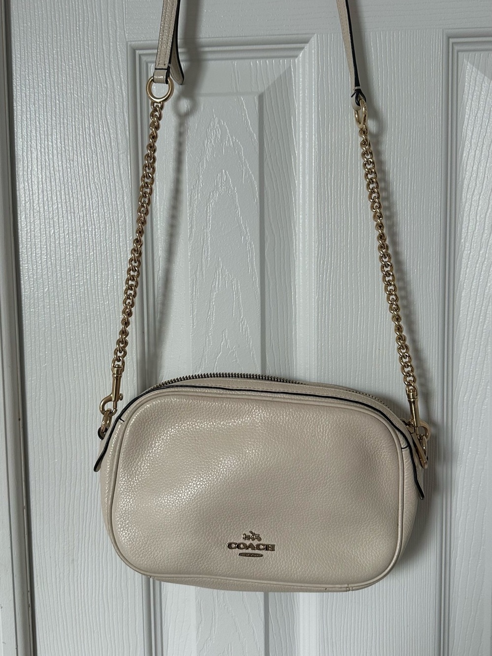 Coach Pebbled Leather Crossbody in Light Cream with Gold Hardware